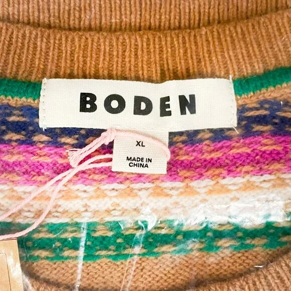 Boden Edie Fair Isle Sweater — Camel Brown Wool Crewneck Jumper XL NWT - Picture 6 of 8
